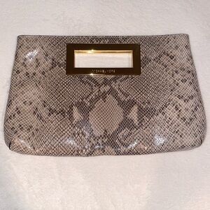 Michael Kors Genuine Leather Snakeskin Clutch with Gold Handle